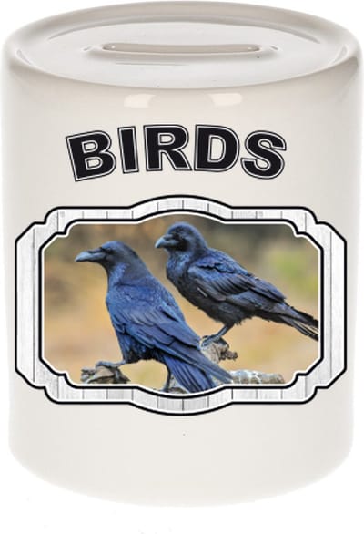 Dieren liefhebber raaf spaarpot 9 cm jongens en meisjes - keramiek - Cadeau spaarpotten vogels liefhebber