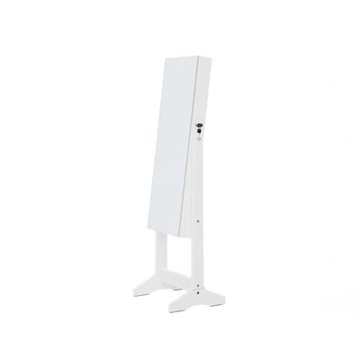Sieradencabinet, vrijstaand afsluitbaar opbergkastje 41,2×36,5×152 cm, wit, met frameloze volledige spiegel, 2 make-up opbergdozen en diverse sieradenopbergmogelijkheden, geschikt voor sieraden- en make-uporganisatie.