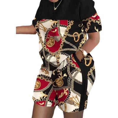 Casual Outfit met Korte Mouwen voor Dames Zomer 2024 Mode Briefprint Ronde Hals Zakken Pak Dames T-shirt Top Shorts Tweedeels Set L