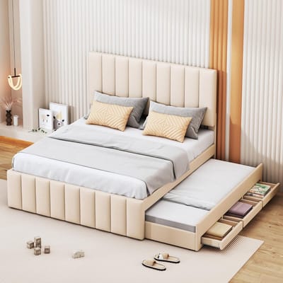 Tienerbed 140x200 met Uittrekbed en Lades - Eenpersoonsbed met Opbergruimte