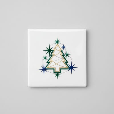 Decoratieve Kerstboom Keramische Tegel met Sterren – Feestelijke Kerst Wanddecoratie – 15 x 15 cm