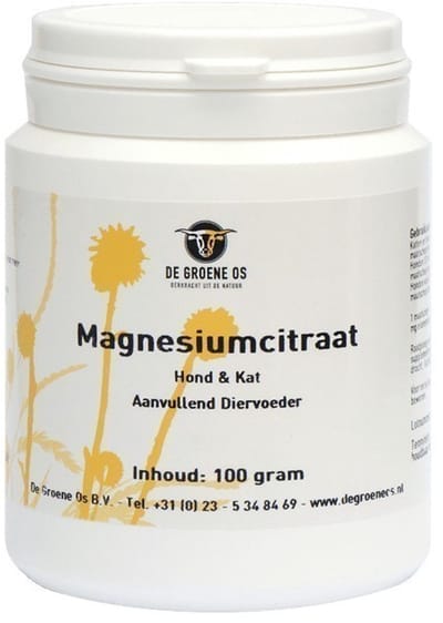 Magnesiumcitraat Supplement DE GROENE OS - Ontspanning voor Honden en Katten - 100g Poeder