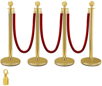 NordHaus Afzetpalen Set - Staanderpalen - Wachtrij Systeem - Stabiele Basis - 96 cm Hoog - Goud met Rood Fluwelen Touw