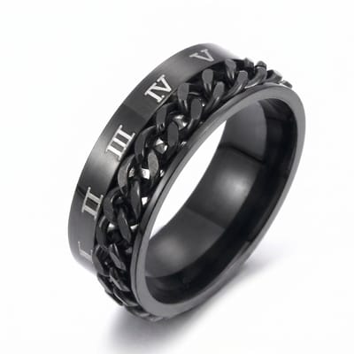Lundholm Ivar 60 Ring Heren Zwart – Premium Stainless Steel – Anxiety Ring / Fidget Spinner Ring – Draaibare Schakel Ring met Romeinse Cijfers – Maat 9 / 19.00 mm / Maat 60 Heren Ringen – Scandinavisch Design