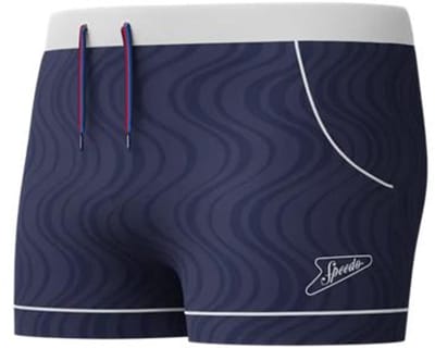 Speedo Textured Aquashort Heren - Geribbelde Zwembroek Heren - Zwemshort Heren met Trekkoord - Zwemboxer Heren in Jacquard met Stretch - Marine/Wit - XS