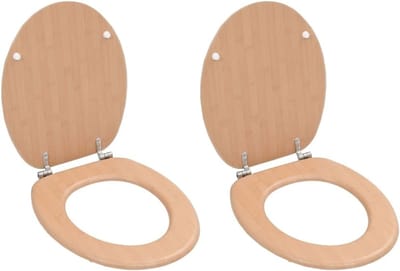 Toiletbril met Deksel - WC Bril Zitting - Badkamer Vernieuwen - Verstelbare Scharnieren - 2 stuks - Bamboe