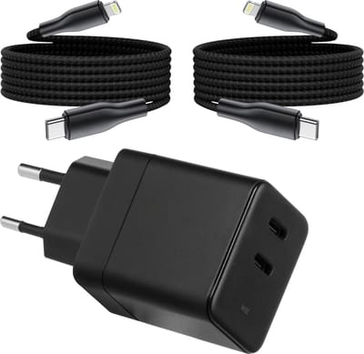 Dual Power Adapter USB C - Geschikt voor iPhone - Oplader Kabel met 3 Meter Lange USB C Kabels - Snellader