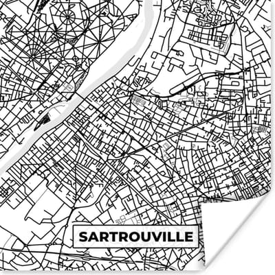 Poster Sartrouville - Stadskaart - Frankrijk - Kaart - Plattegrond - Zwart wit - 100x100 cm XXL