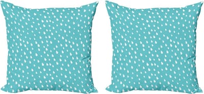 ABAKUHAUS Turquoise en witte decoratieve kussenhoezen (2 stuks), regendruppels, 40x40 cm, turquoise en wit