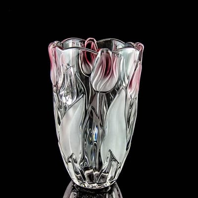 Dailygoods- Bloemenvaas 23,6 cm hoog - Unieke Kristallen Vaas - Roze Glas - Duurzaam - Tulpvormig - Perfect voor Decoratie