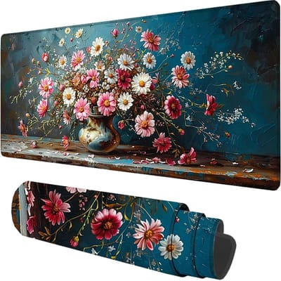 Grote Muismat - Bureau Onderlegger - Comfortabel Werken - Randafwerking - 150x80 cm - Blauw Bloem