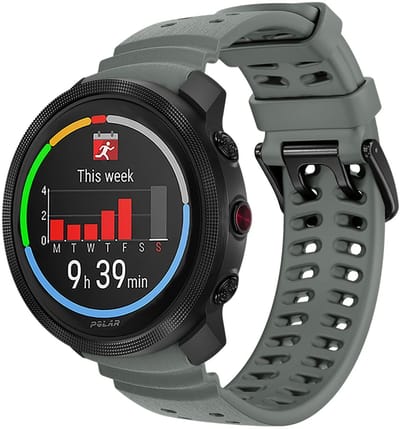 Siliconen bandje - geschikt voor Polar Vantage M / M2 / M3 / V3 / Grit X (Pro) / Grit X2 PRO - dubbele gesp - donkergrijs