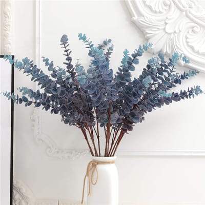 3 stuks Soft Touch Kunstmatige Eucalyptus Bladeren Spray 80 cm Nep Zilver Dollar Groen Stengels voor Thuis Bruiloft Bloemstuk, Blauw