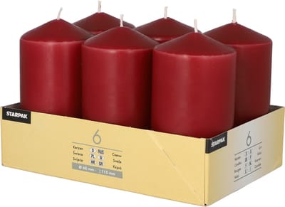 Conpax candles Stompkaarsen/zuilkaarsen set van 6x - bordeaux rood - D6 x H12 cm - 24 branduren
