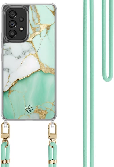 Casimoda® hoesje met koord - Geschikt voor Samsung A53 - Marmer Mintgroen - Afneembaar koord - TPU/polycarbonaat - Mint