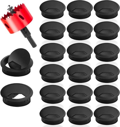 20 Stuks Kabeldoorvoer voor Bureau met 60 mm Diameter, Plastic Kabelgeleider voor Tafel en Thuiswerkplek, Zwart