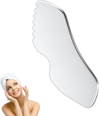 Gua Sha Gezichts-tool van Roestvrij Staal, Perfect voor Acupressuur en Versteviging van de Huid, Inclusief Luxe Fluwelen Pouch voor Gezicht en Lichaam