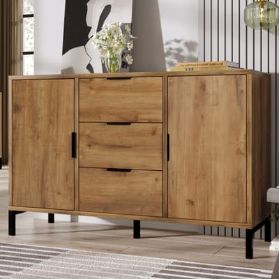 Ladekast met 2 deuren en 3 laden, 120 x 40 x 76 cm in donker eiken, verstelbare plank, dressoir highboard voor slaapkamer & alle woonkamers