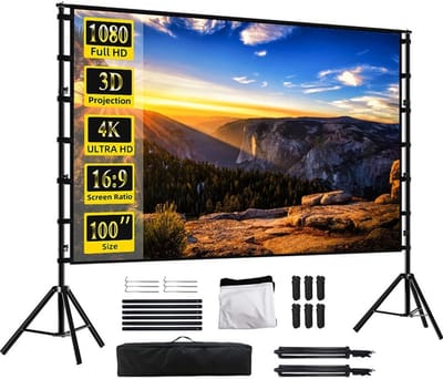 Projectiescherm met Standaard - Beamer Scherm - Thuisbioscoop Buiten - Inclusief Draagtas - 100 Inch 16:9 - Wit