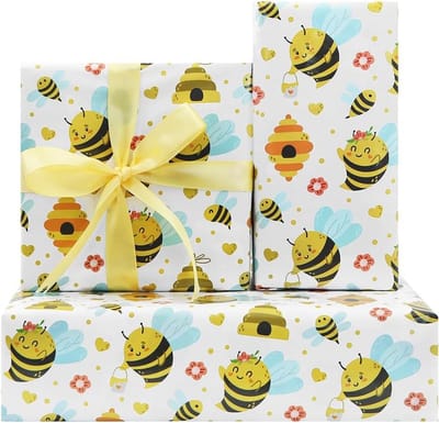 Dailygoods- Cadeaupapier Verjaardag - Inpakpapier Kinderen - Bijenontwerpen - 4 Vellen 50 x 70 cm - Luxe Verpakking - Creatieve Geschenken