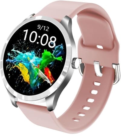 Belesy® BQSiRgPk Pro - Smartwatch Dames – Smartwatch Heren - Horloge - 1.28 inch - Kleurenscherm - Stappenteller - Bloeddruk - Hartslag - 75+ Wijzerplaten – Sporten – Zilver – Siliconen - Roze - Kerstcadeau