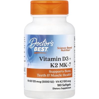 Doctor's Best, Vitamine D3 + K2 MK-7, 180 Softgels