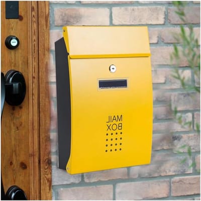 Wandmontage Brievenbus - Postdoos - Post Ontvangen - Verzegeld Regenbestendig - 255x375x85mm - Geel