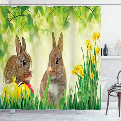 ABAKUHAUS Paashaas Douchegordijn – 175x220 cm – Veelkleurig