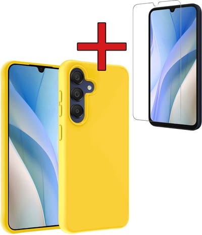 Hoesje - Met Screenprotector - Geschikt voor Samsung Galaxy A15 - Sterk & Shockproof - Telefoon Hoes - Back Cover - Siliconen Case - Telefoonhoes - Geel