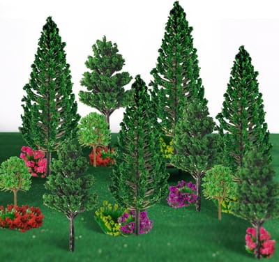 Miniatuur Bomen en Bloemen voor Diorama's - 15 Stuks Modelbouw Bomen (6.5-13 cm) en 24 Meadow Bloemen (1.5 cm) voor Tuinlandschappen en Spoorwegprojecten