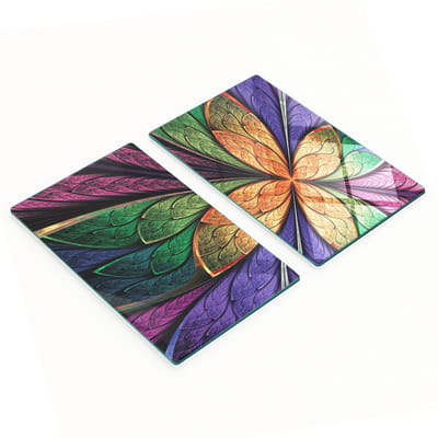 Glazen serveerplanken voor in de keuken met fractale bloemmotieven 2x30x52 cm