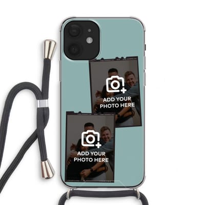 Gepersonaliseerd - Case Company® - Hoesje met koord geschikt voor iPhone 12 mini hoesje met Koord - Polaroid Zwart - Telefoonhoesje met Zwart Koord - Extra Bescherming aan alle Kanten en Over de Schermrand