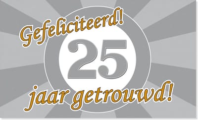 BTH - Gevelvlag 25 Jaar Getrouwd - 150x90cm - XXL Polyester Vlag - Vlag - Feestvlaggen - Flag - Zilveren Huwelijk - 1 st.