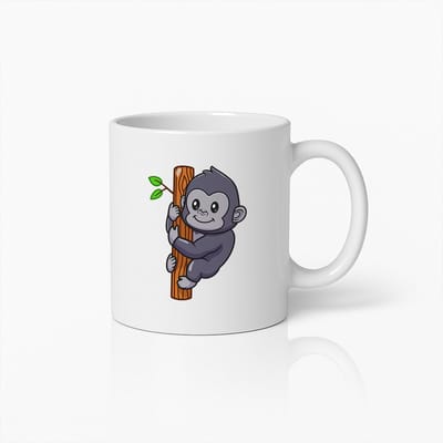 Schattige Baby Gorilla Klimt Boom Cartoon Mok – Leuk Dierenvriend Koffiekopje