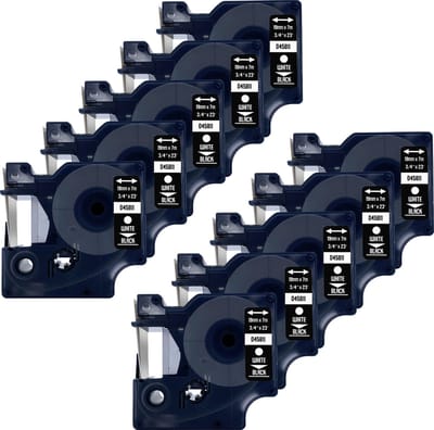 DULA Dymo D1 45811 - S0720910 - Compatible label tape - 10 lettertapes - Wit op zwart - 19mm x 7m