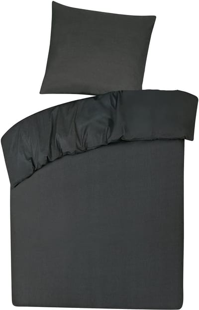 Dekbedovertrek met ritssluiting - 100% katoen - 2-delig 140x200 + 1 stuk kussensloop 80x80 - antraciet