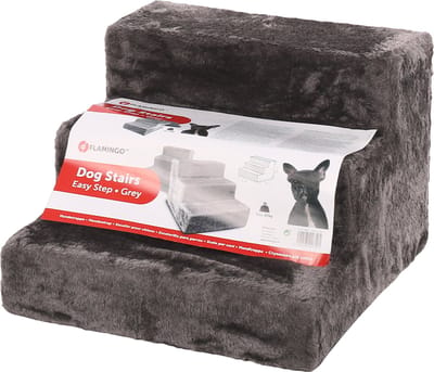 flamingo easy step hondentrapje - plush grijs - 41 x 43 x 30 cm - max 65 kg - wasbare afneembare hoes met rits .