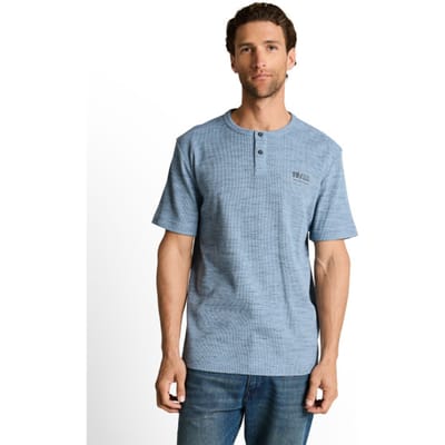 Tom Tailor - Henley T-shirt in gemêleerde look - Maat XXL - blue grey waffle inject