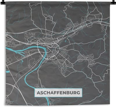 Wandkleed - Wanddoek - Plattegrond – Aschaffenburg – Blauw – Stadskaart – Kaart - Duitsland - 180x180 cm - Wandtapijt