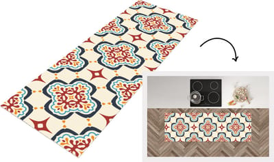 Keukenloper - Loper keuken - Bloemen - Tegel - Vector - Patroon - 150x50 cm - Keukenloper vinyl