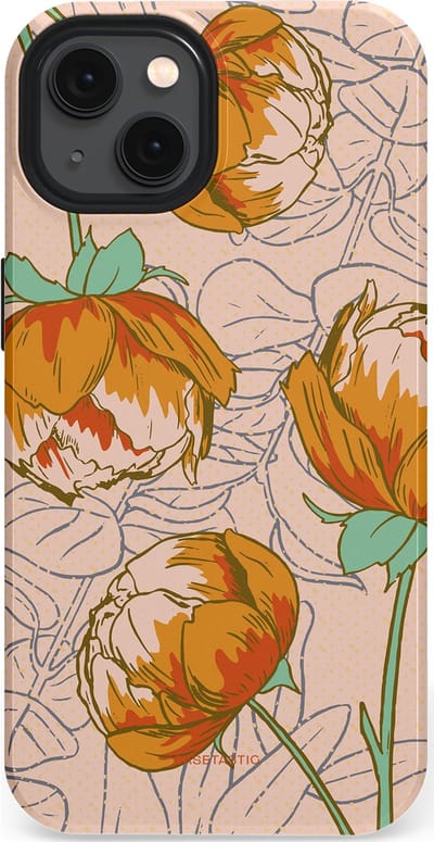 Casetastic hoesje geschikt voor Apple iPhone 13 - MagSafe - Dubbellaagse bescherming - Lente pioenroos - Fashion Case - Zand Zilver Okergeel Terracotta