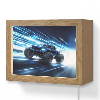 Wandlamp 20x15 cm - Oplaadbaar - Monstertruck - Blauw - Neon - Lichten - Wandlampen binnen woonkamer - Slaapkamer lamp met kabel - Decoratieve nachtlamp - Vloerlamp snoer