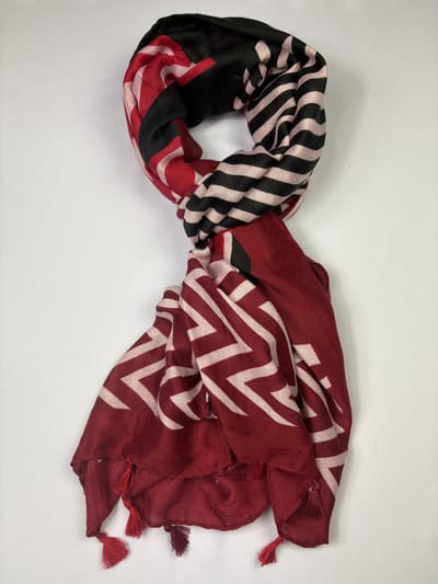 Vrolijke dames sjaal met strepen en franjes in 6 kleuren 50% katoen en 50% viscose