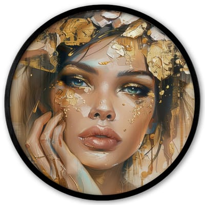 Poster in lijst Rond - Fotolijst 40x40 cm - Posters - Vrouw - Bloemen - Goud - Portret - Ronde posterlijst zwart - Decoratie - Wanddecoratie woonkamer - Muurdecoratie slaapkamer