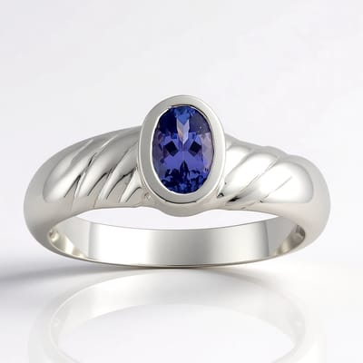 Cavill - Ring 925 Sterling Zilver met 0,37 ct Ovale Blauwe Tanzaniet - Palladiumlaag - Elegante Structuur Ringband - Unieke Sieraden uit Tanzania