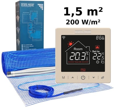 Elektrische vloerverwarmingsset 1,5 m², 200 W/m² + SN-15 Wi-Fi programmeerbare thermostaat