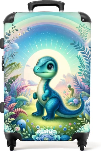 NoBoringSuitcases.com® - Kinderkoffer jongen - Kindertrolley jongens - Blauwe dino - Koffer kind groot - Rolkoffer lichtgewicht - Reiskoffer met 4 wielen - Grote trolley XL - 20 kg bagage