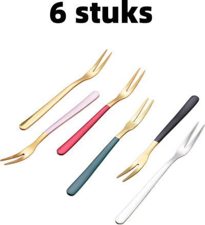 6-delige set - Vorken - Fruitvorken - Tweepuntige vorken - Roestvrij staal - Dessertvorken, taartvorken - Snackvorken - Compact, elegant en duurzaam - 13 cm * 1 cm - Verkrijgbaar in diverse kleuren