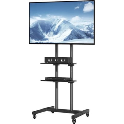 VEVOR TV-standaard met wielen Universeel 1510-1696 mm Hoogteverstelbaar, 100 x 100 mm, 400 x 600 mm Draagvermogen van 59,8 kg Vloerstandaardbasis Mobiele kar TV-standaard, stabiele beugel TV-tafel
