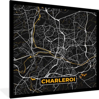 Fotolijst incl. Poster - Stadskaart - Goud - Plattegrond - Charleroi - Kaart - 40x40 cm - Posterlijst